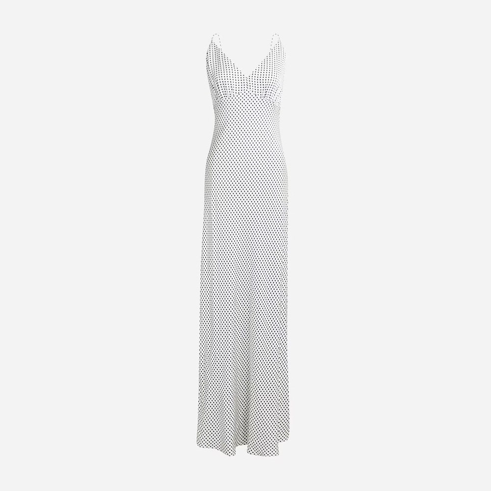 J.Crew Collection full-length luster crepe V-neck slip dress dot print BU220 - Picture 4 of 13